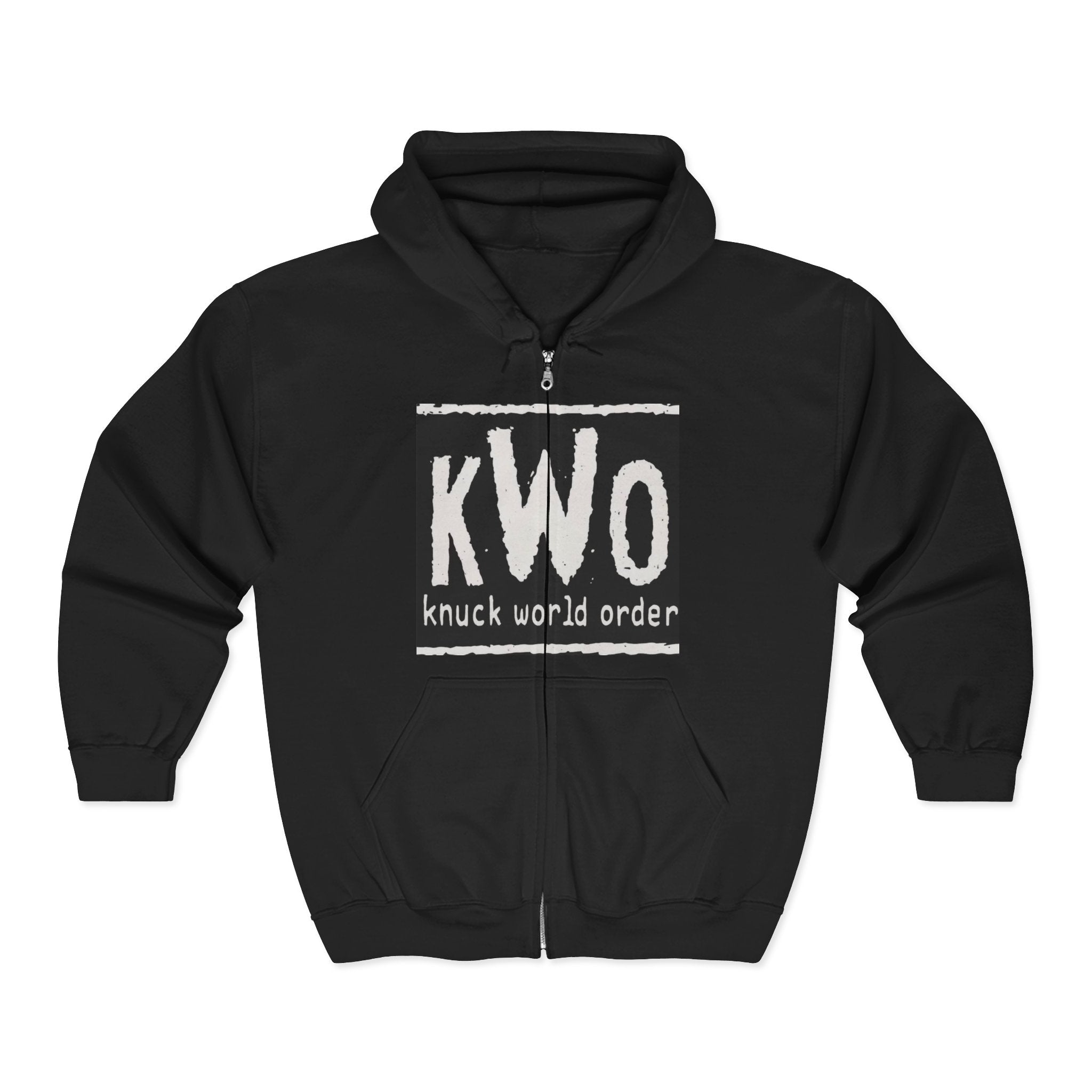 Knuck World Order (KWO) Full-Zip Hoodie — “The Knuckle-Maniac” Graphic