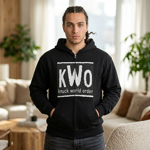 Knuck World Order (KWO) Full-Zip Hoodie — “The Knuckle-Maniac” Graphic