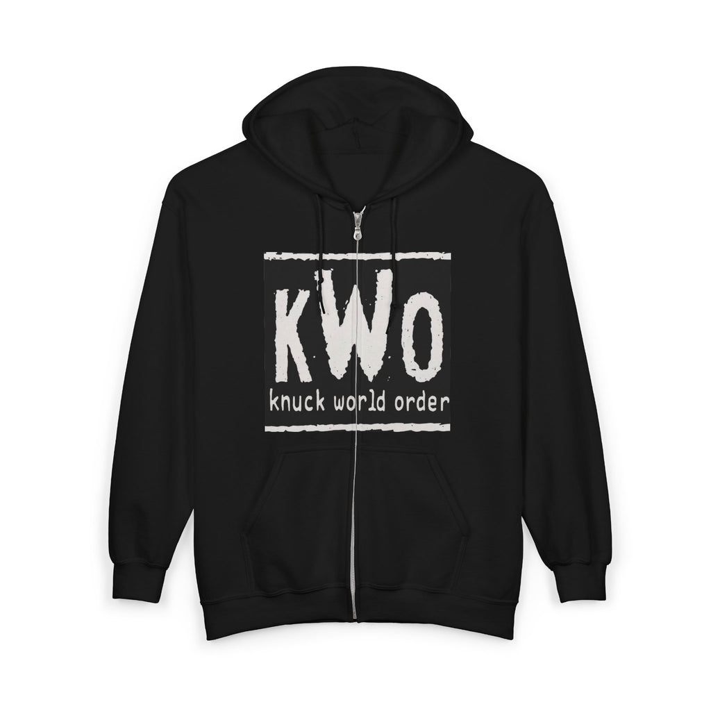 Knuck World Order (KWO) Full-Zip Hoodie — “The Knuckle-Maniac” Graphic